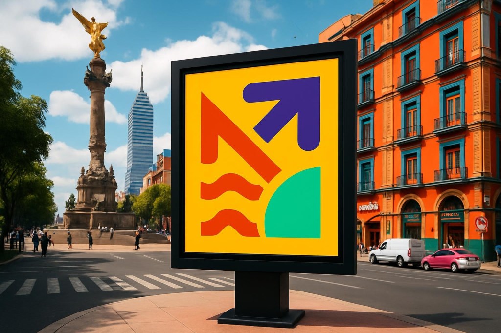 Mexico City background, vibrant urban landscape with iconic landmarks, colorful architecture, and city life